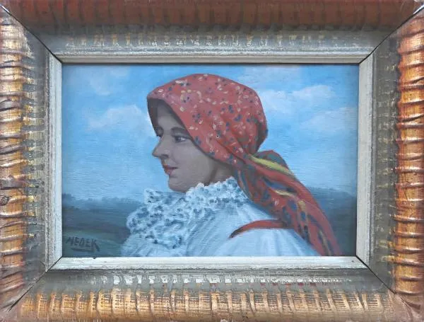 Medek – Portrét ženy v krojovém šátku - 5