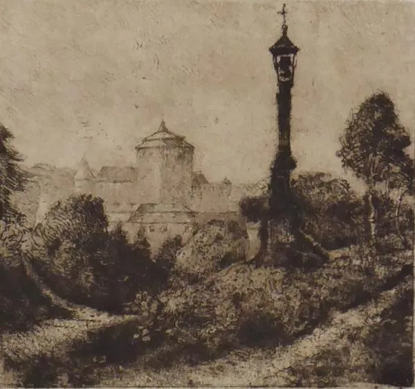 Pohled na hrad na cestě s lucernou a božími mukami - 4
