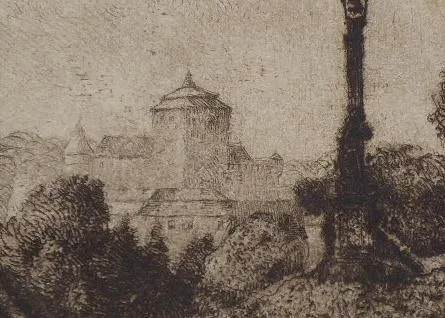 Pohled na hrad na cestě s lucernou a božími mukami - 6