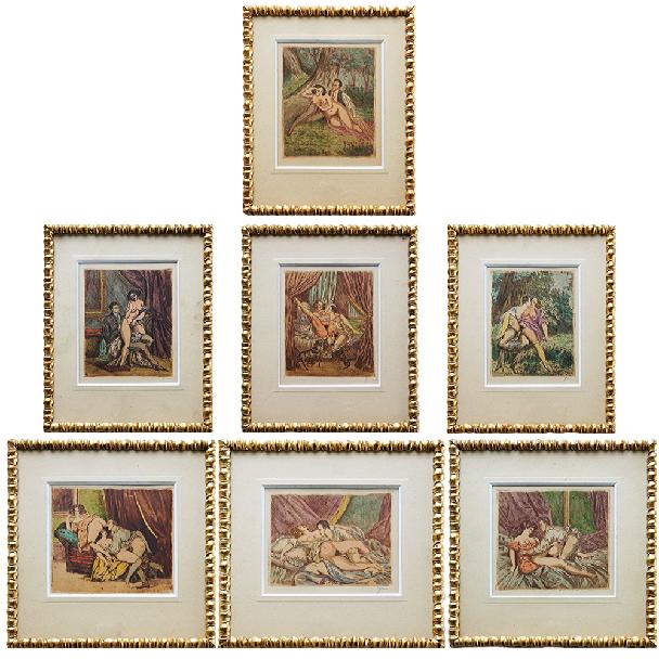 Sedm kusů erotických kolorovaných litografií