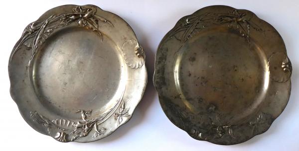 Dva cínové secesní talíře – Kayserzinn, Hugo Leven