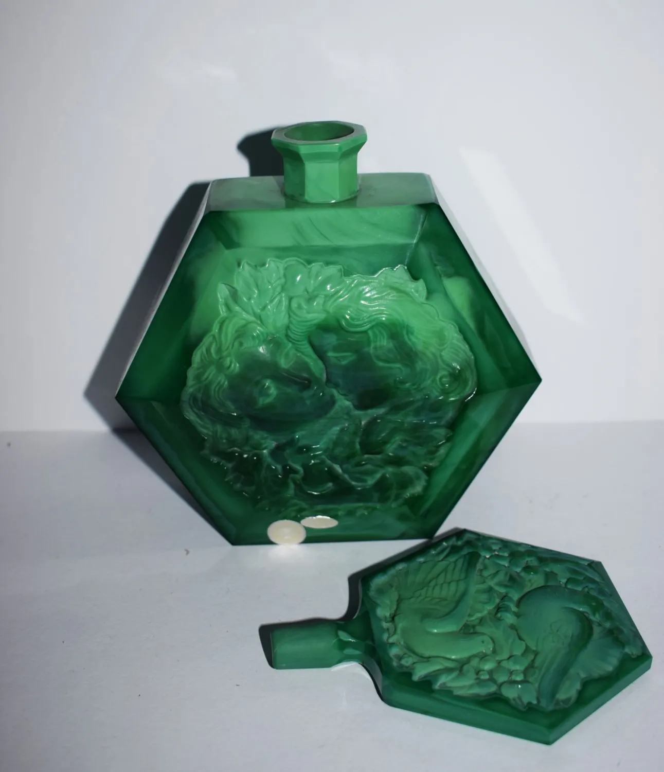 Likérová souprava – art deco R.Hlousek malachitové sklo jade - 6