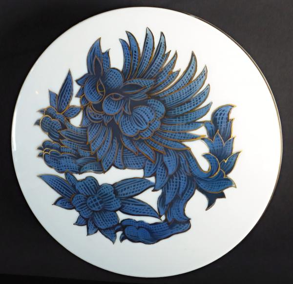 Velká porcelánová dóza, modrý lev – Rosenthal