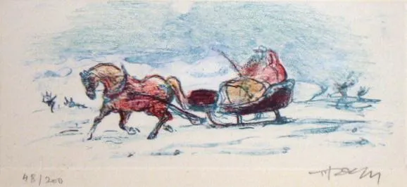Zimní motiv se saněmi – signatura nečitelná - 3