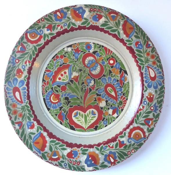 Malovaný dřevěný talíř, s lidovým květinovým vzore - 5