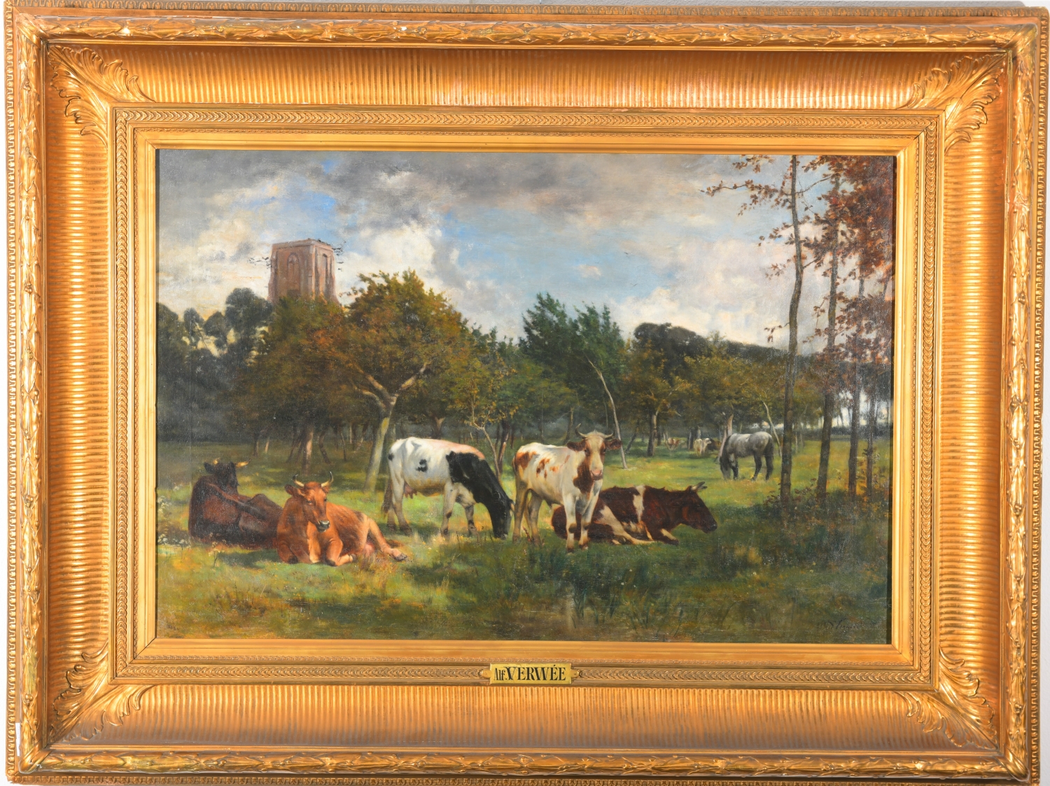 Verwee Alfred, Krávy a koně v zámecké zahradě (