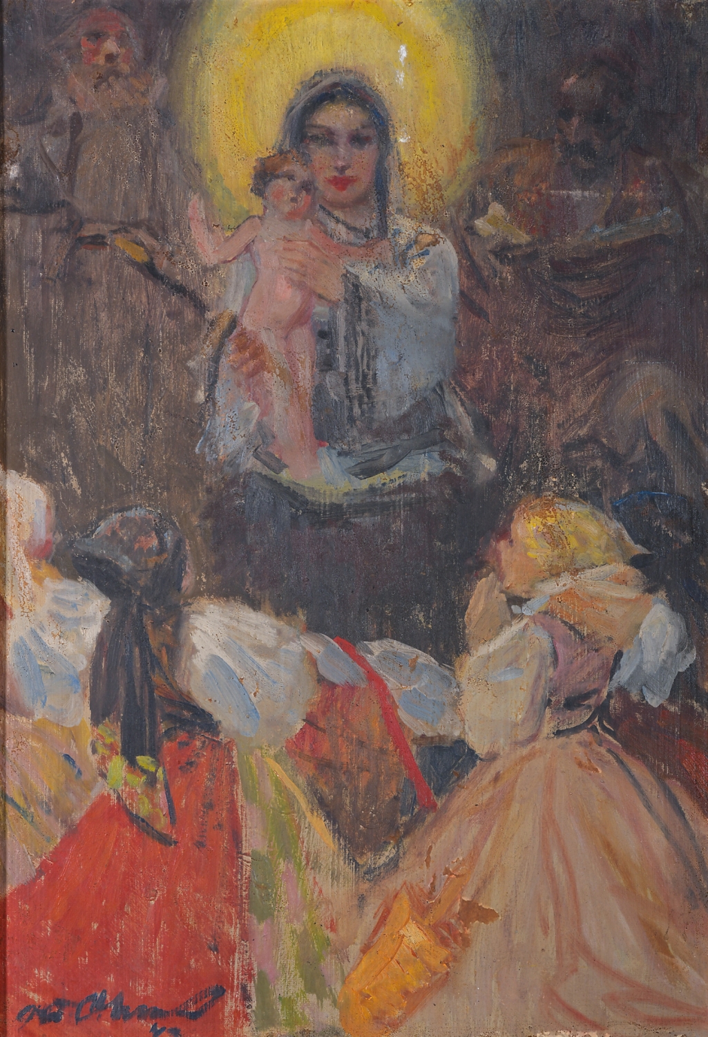 Cihelka Oldřich, Dvě dívky v krojích modlící se před madonou