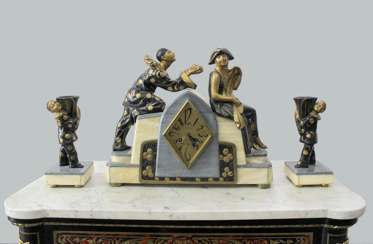 Art Deco Bronzové Mramorové Hodiny, Fontainebleau - 1