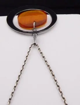 Stříbrný náhrdelník, kruh a oválný jantar - 5