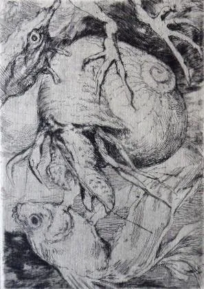 Petr Hampl – Surrealistický motiv, ulita a ryba - 2