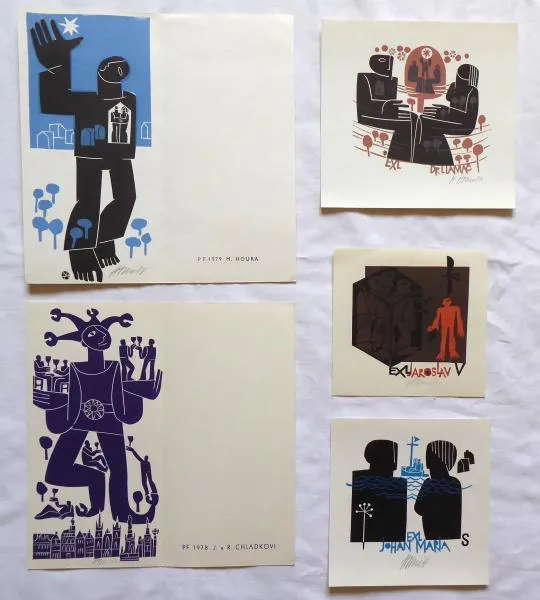 Miroslav Houra – 3x Ex libris, PF 1978, PF 1979 - 1