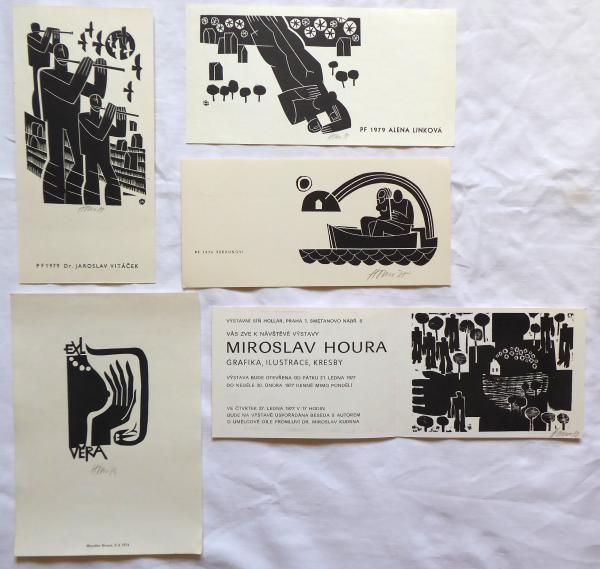Miroslav Houra - PF 1976, 2 x PF 1979, Ex libris,