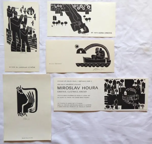 Miroslav Houra – PF 1976, 2 x PF 1979, Ex libris, - 1