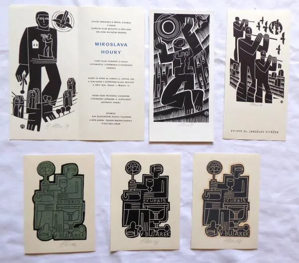 Miroslav Houra - 3 x Exlibris, Pozvánka, PF 1979,