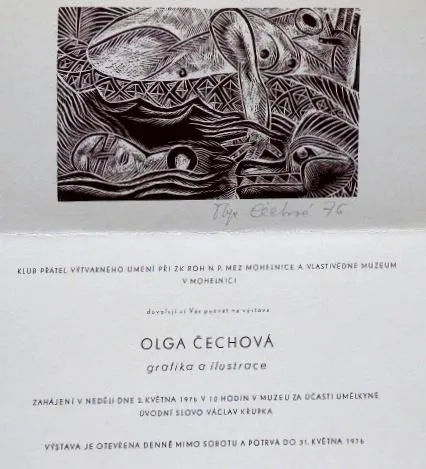 Olga Čechová – 2 x PF 1976, 2 x Ex libris, Pozvánk - 3