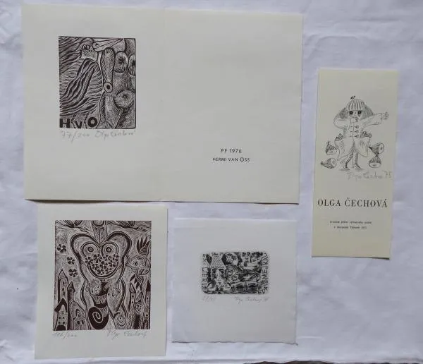 Olga Čechová - PF 1976, Ex libris, Pozvánka, bez n