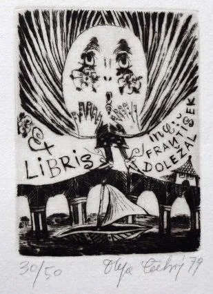Olga Čechová – 3 x Ex libris, Akt v jablku, PF 198 - 2
