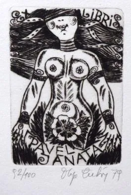 Olga Čechová – 3 x Ex libris, Akt v jablku, PF 198 - 4