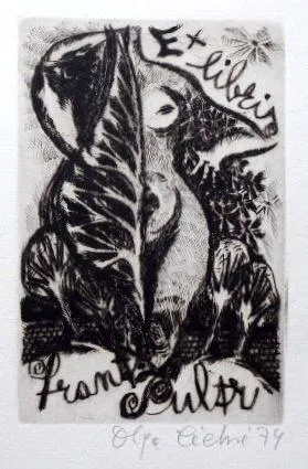 Olga Čechová – 3 x Ex libris, Akt v jablku, PF 198 - 5