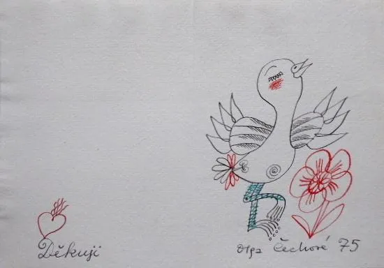 Olga Čechová – 3 x Ex libris, PF 1980, kresba Ptáč - 4