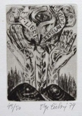 Olga Čechová – 3 x Ex libris, PF 1980, kresba Ptáč - 5