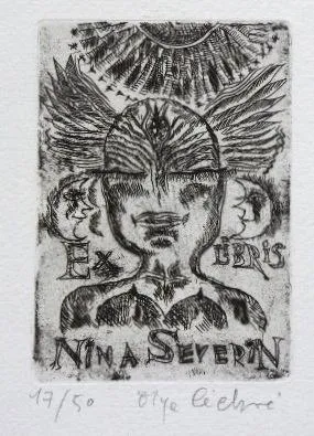 Olga Čechová – 3 x Ex libris, PF 1980, kresba Ptáč - 7