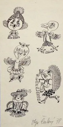 Olga Čechová – Dvě ex libris Zvířátka, Ptačí žena, - 4