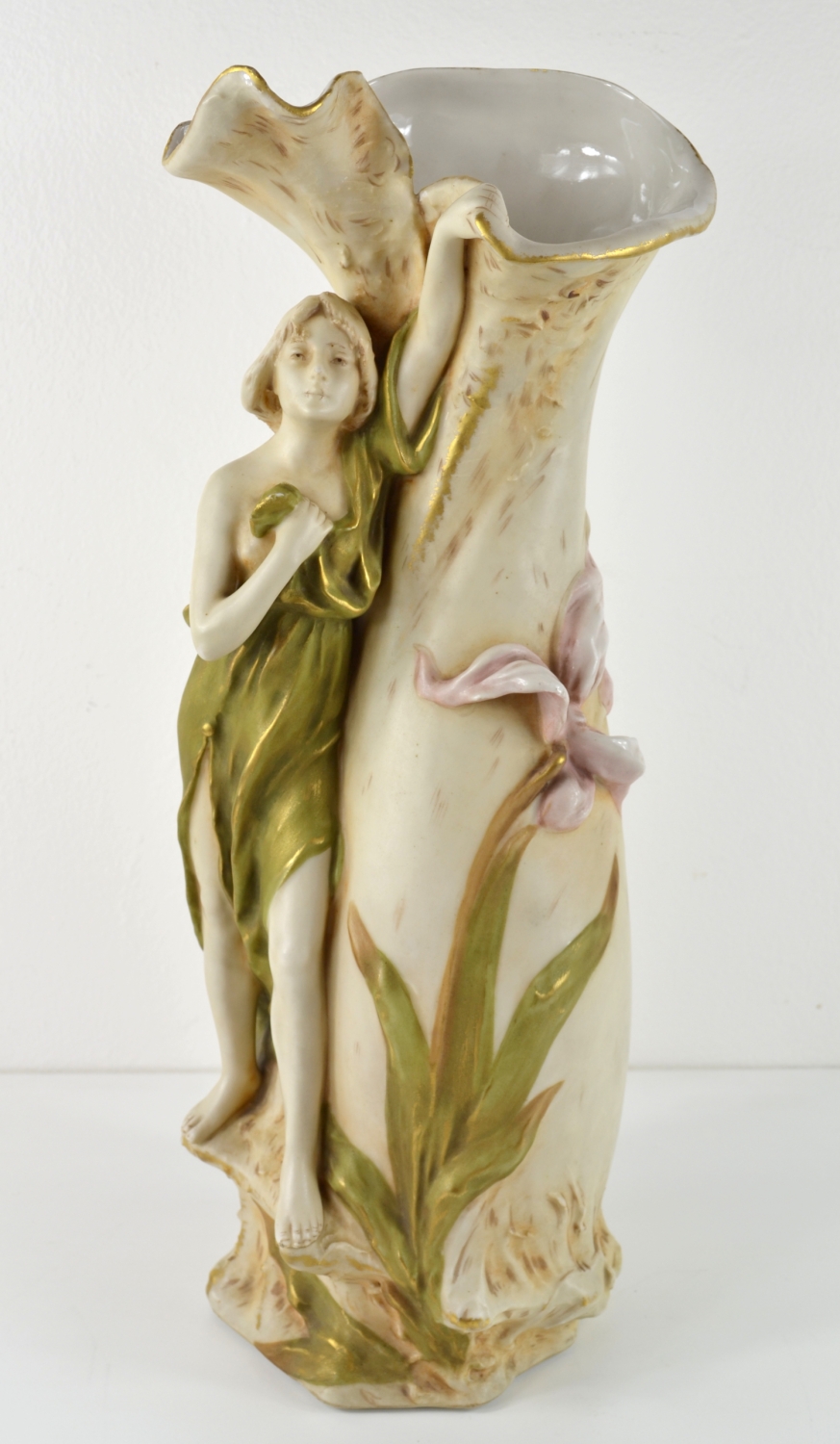 Secesní porcelánová váza s plastikou ženy - 1