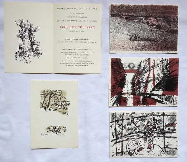 Čtyři barevné litografie, 1x zinkografie