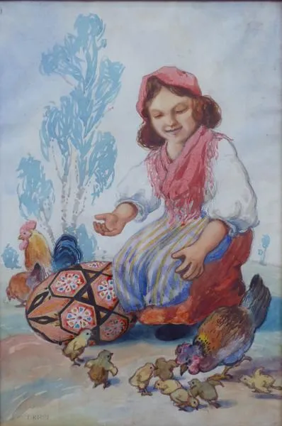 T. Kroj – Děvče v kroji s kuřátky - 6