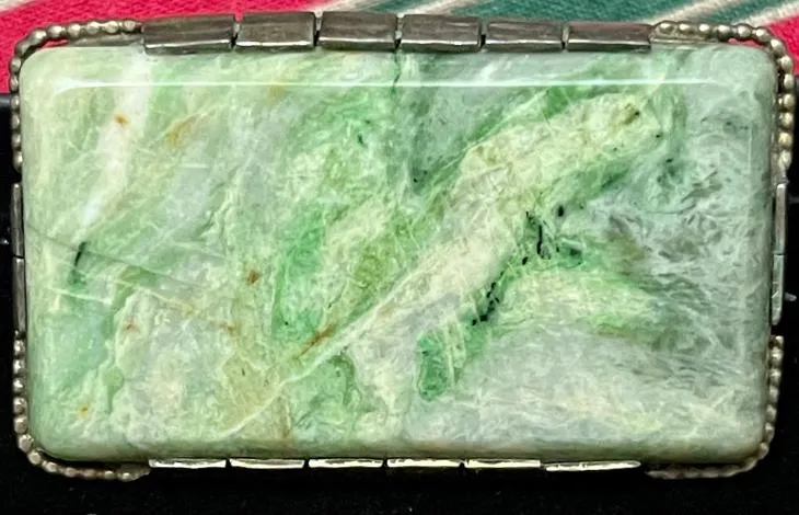 Art déco stříbrná brož  se zeleným achátem - 2