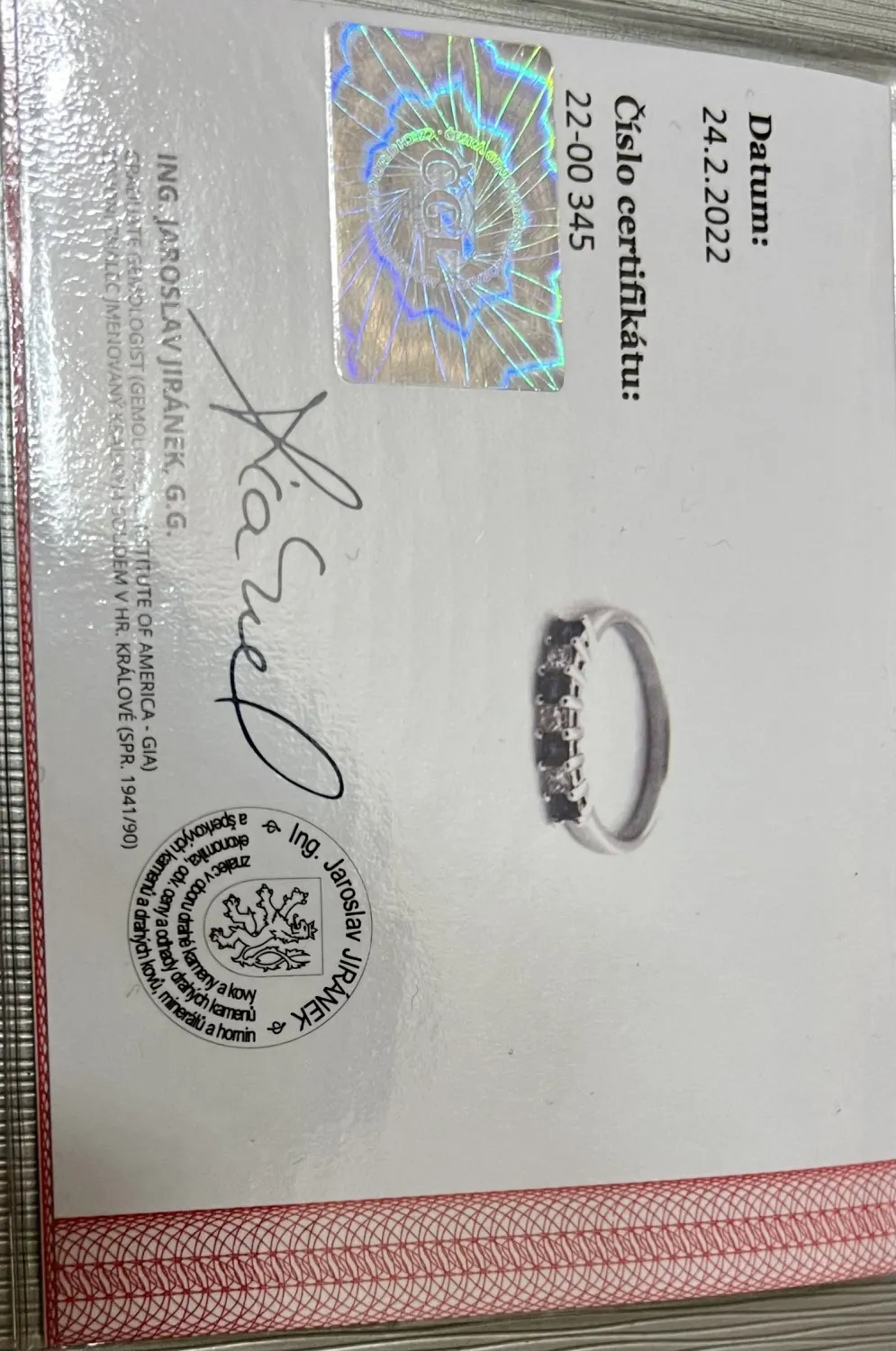 Zlatý prsten s brilianty a přírodními safíry + certifikát - 6