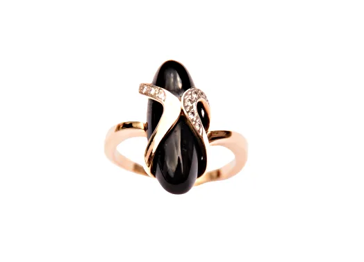 Autorský zlatý prsten s diamanty a onyxem - 1