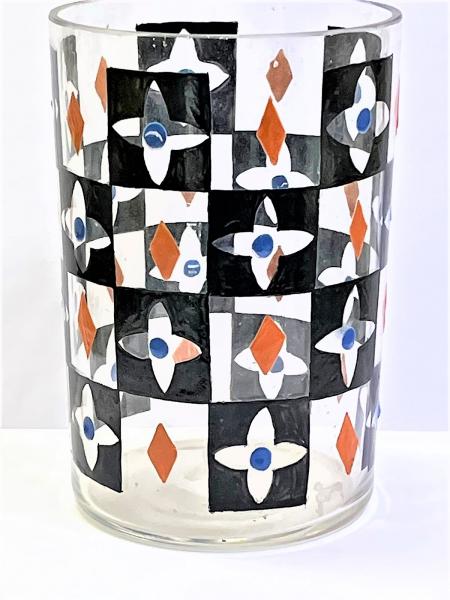 Menší váza/sklenice s emaily ART DECCO ruční malba