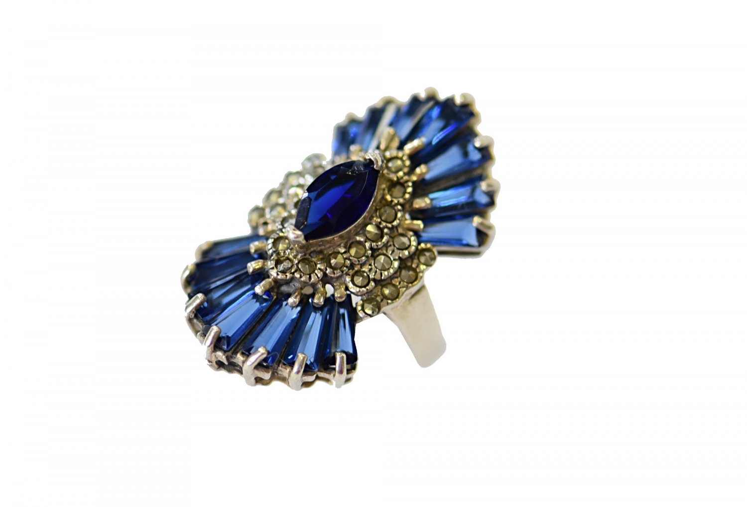 Extravagantní noblesní prsten Ag – modrý vějíř