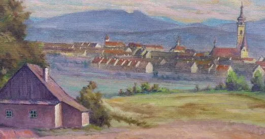 J. Emler – Pohled na městečko s kostelní věží - 4
