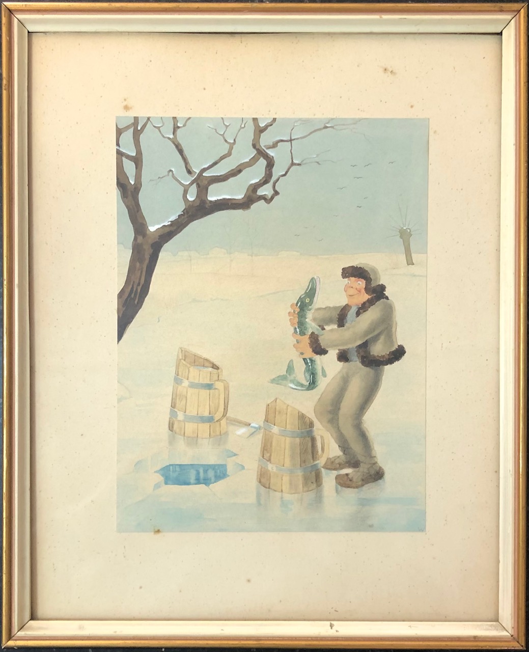 Akvarel Rybář, r. 1942