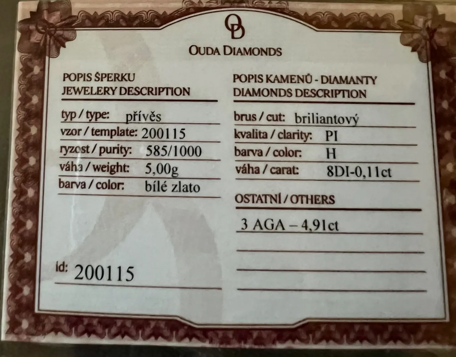 Přívěs Art Déco s brilianty onyxy a karneoly + Atest - 5