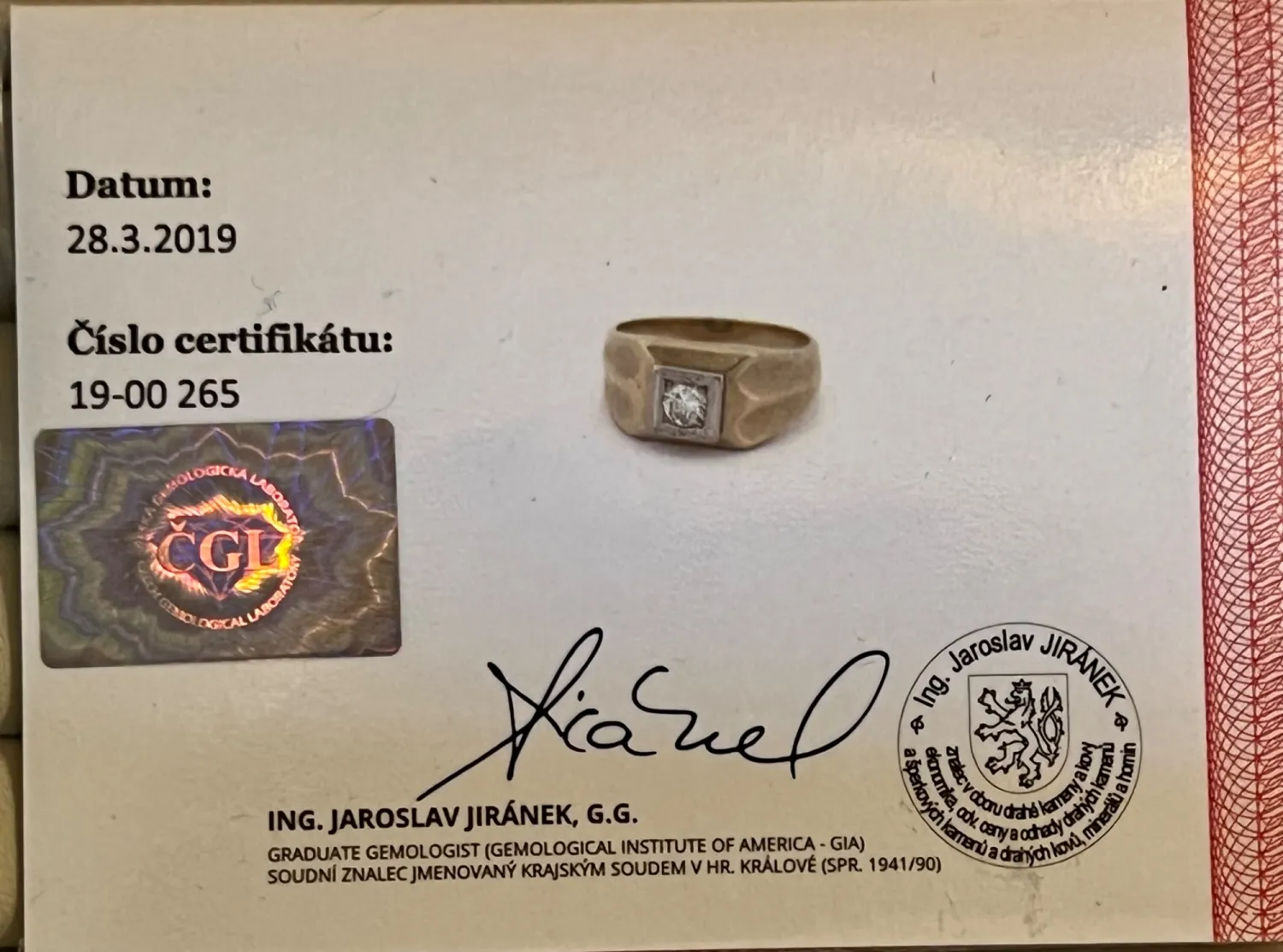 Pánský prsten s briliantem VVS s certifikátem - 5