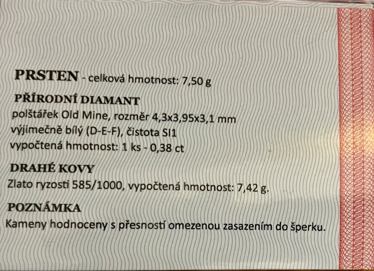 Prsten s vyjímečně bílým briliantem D-E-F 0.38 ct+ atest - 7