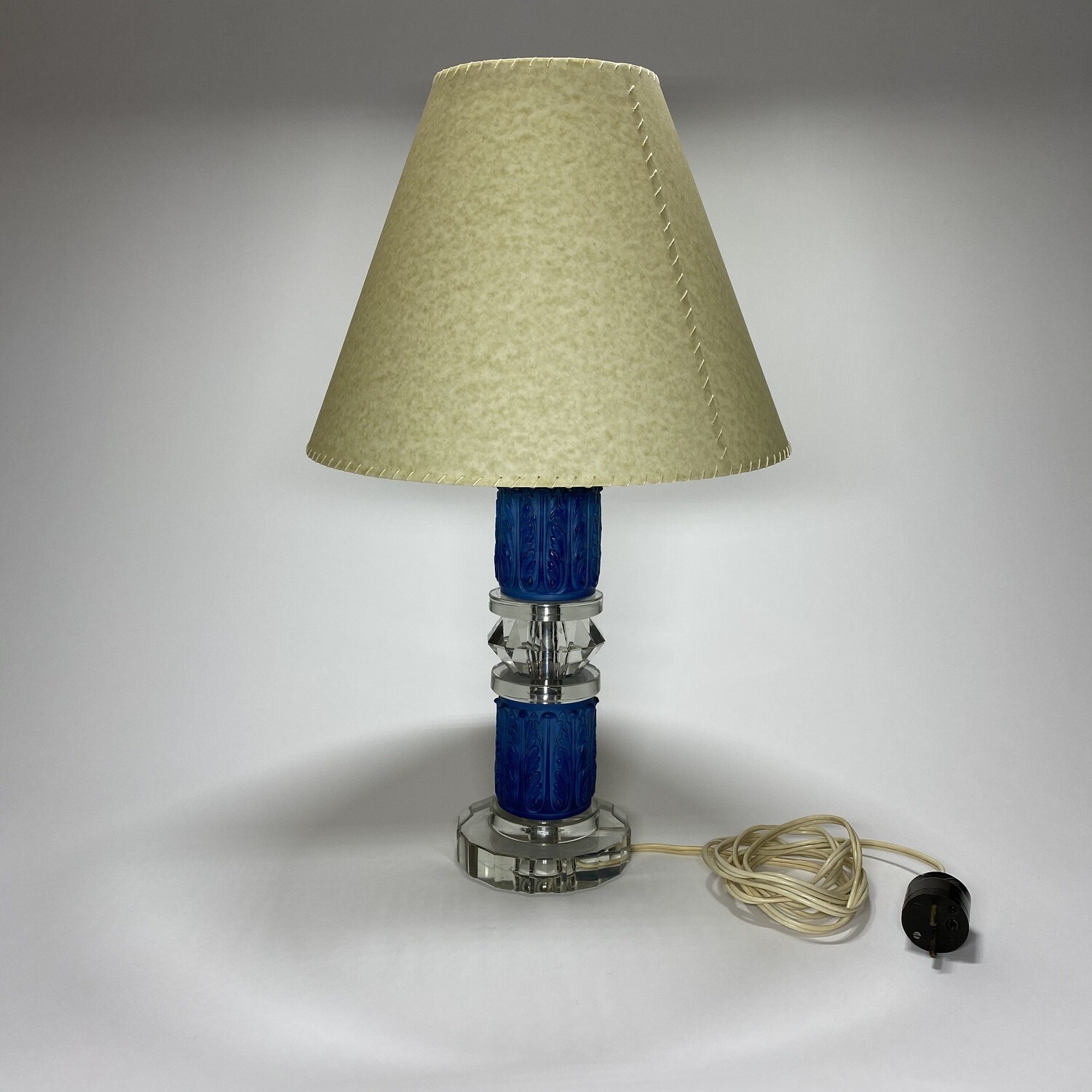 Art deco stolní skleněná lampa z lapisového skla – Heinrich Hoffmann/Ingrid