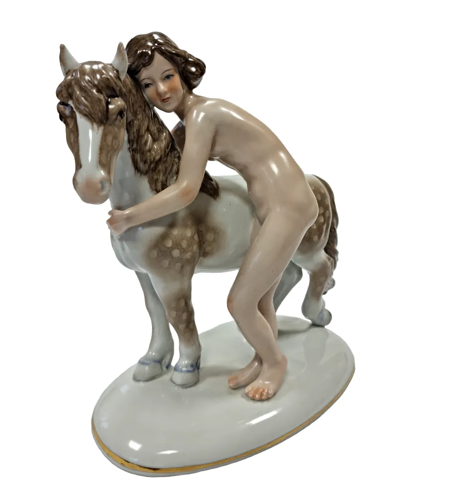Art Deco porcelánová soška – akt ženy s koněm - 2