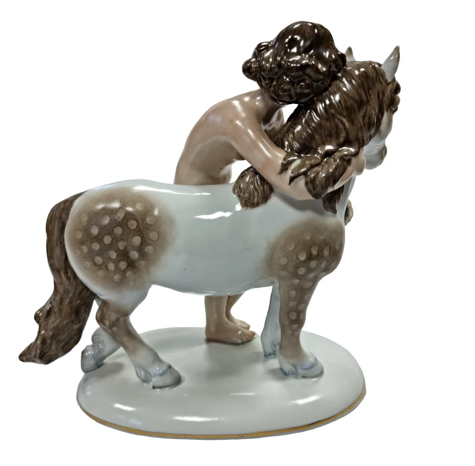 Art Deco porcelánová soška – akt ženy s koněm - 4