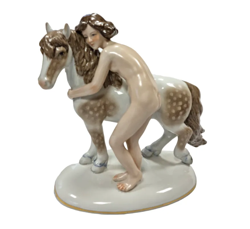 Art Deco porcelánová soška – akt ženy s koněm - 5