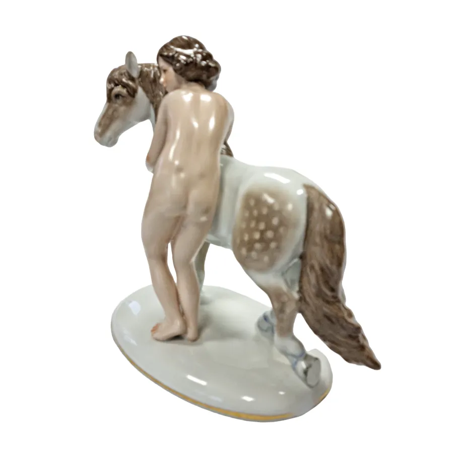 Art Deco porcelánová soška – akt ženy s koněm - 6