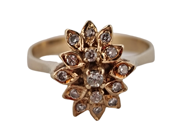 Zlatý prsten „květinka z diamantů“