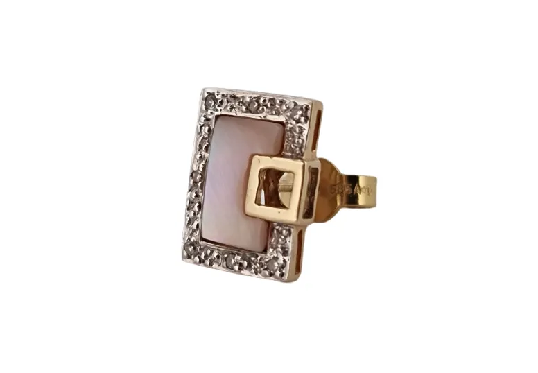 Luxusní zlaté náušnice hranaté s perletí a diamanty - 2