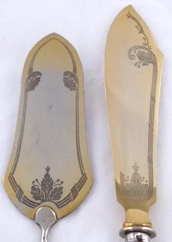 Stříbrná servírovací lopatka a nůž, v kazetě - 4
