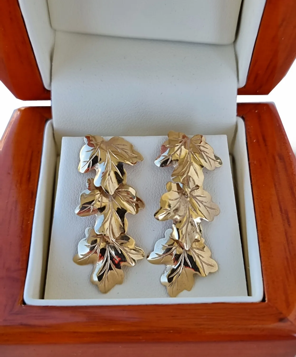 Unikátní ART DECO zlaté náušnice – listy javoru - 2