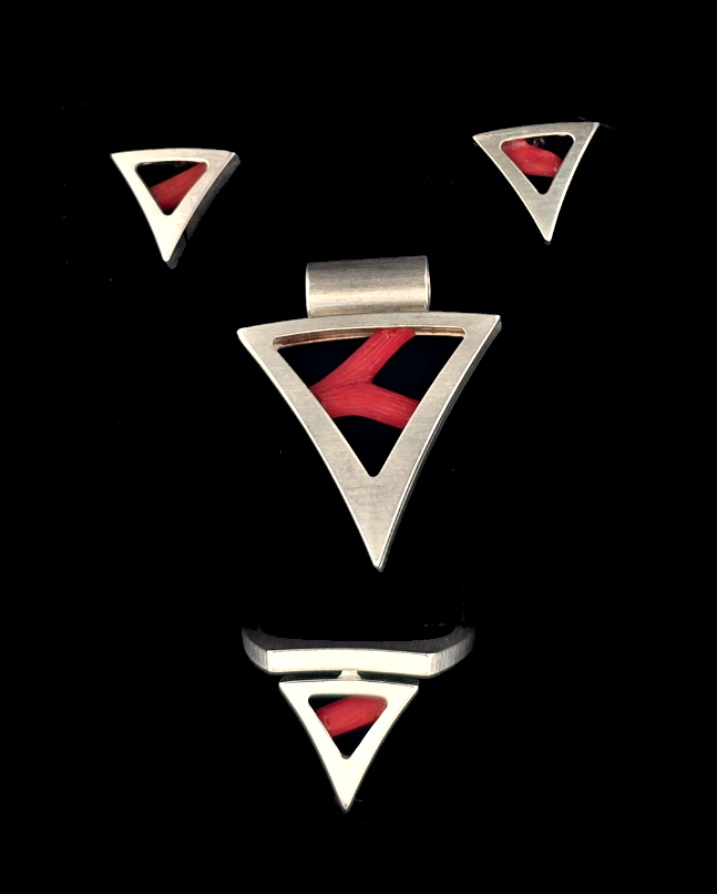 STŘÍBRNÝ ART DECO SET S KORÁLEM